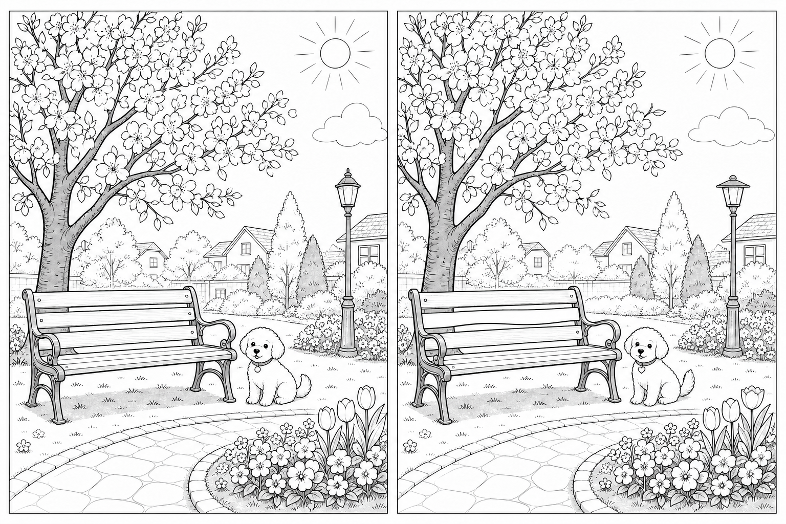 問題02 春の公園のイラスト間違い探し