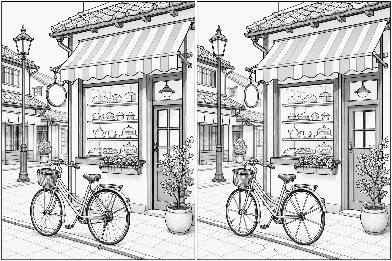 問題03 朝の商店街のイラスト間違い探し