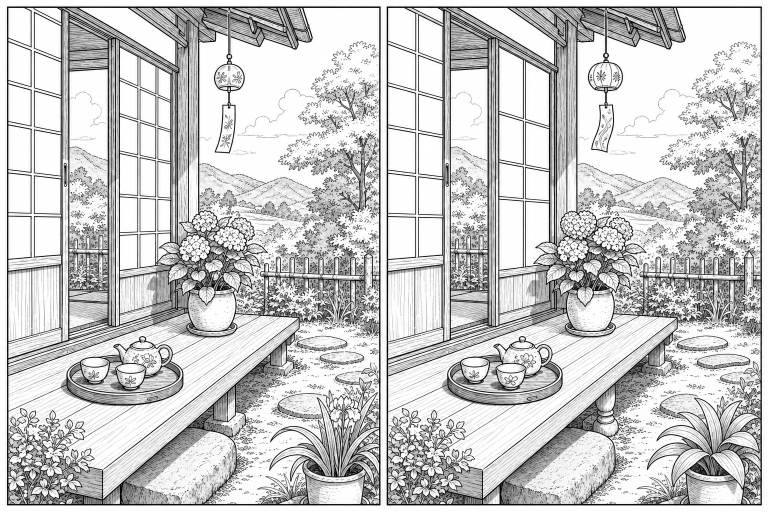 問題06 里山の縁側のイラスト間違い探し