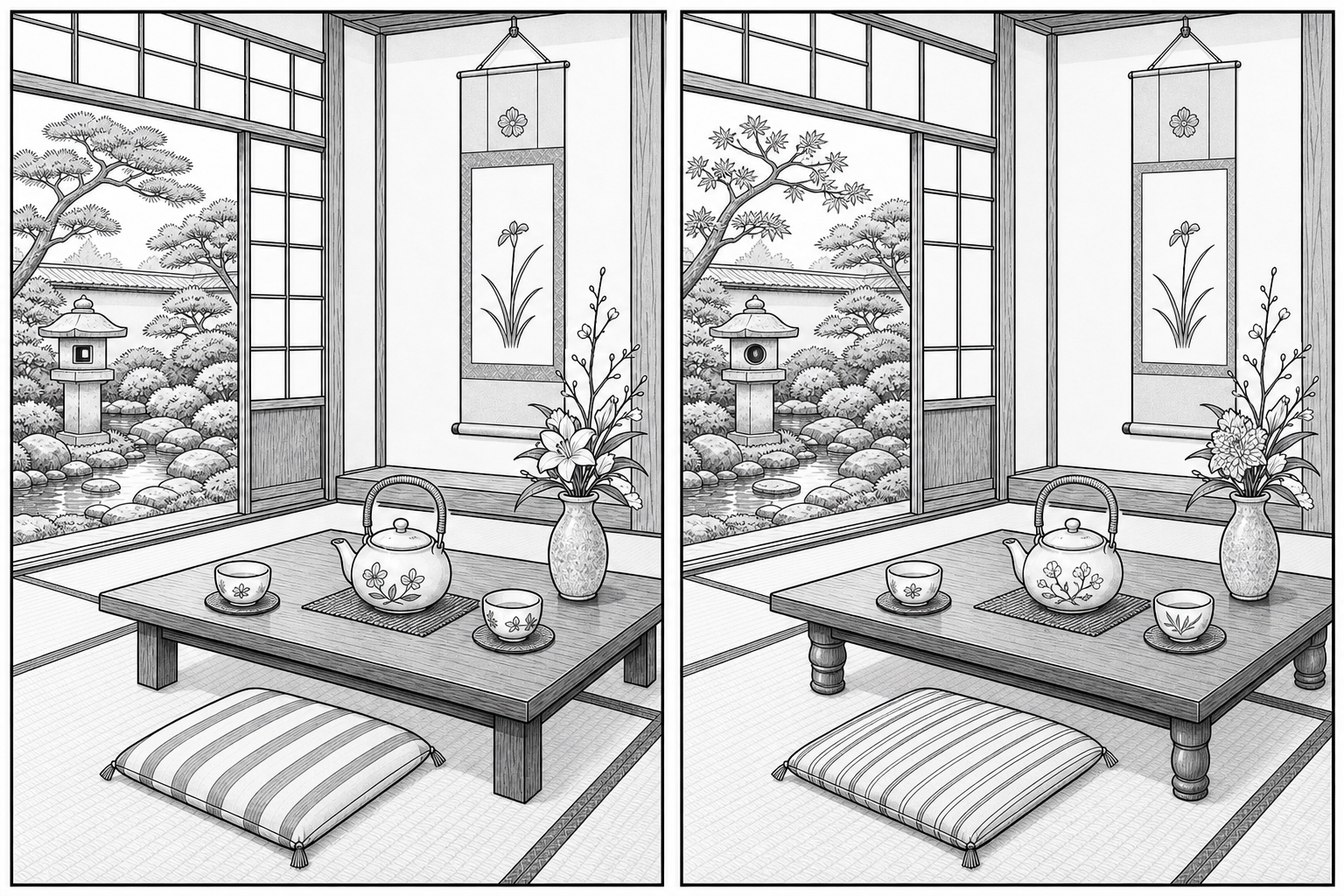 問題07 和室の朝のイラスト間違い探し