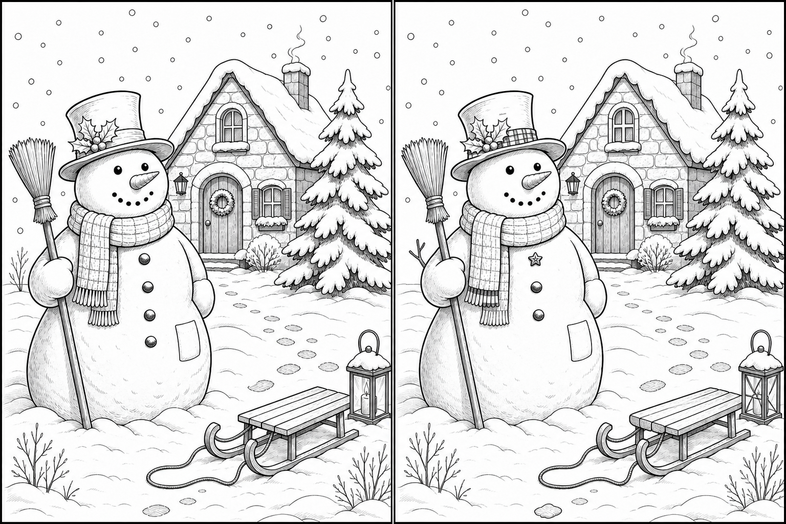 問題14 冬の雪だるまのイラスト間違い探し