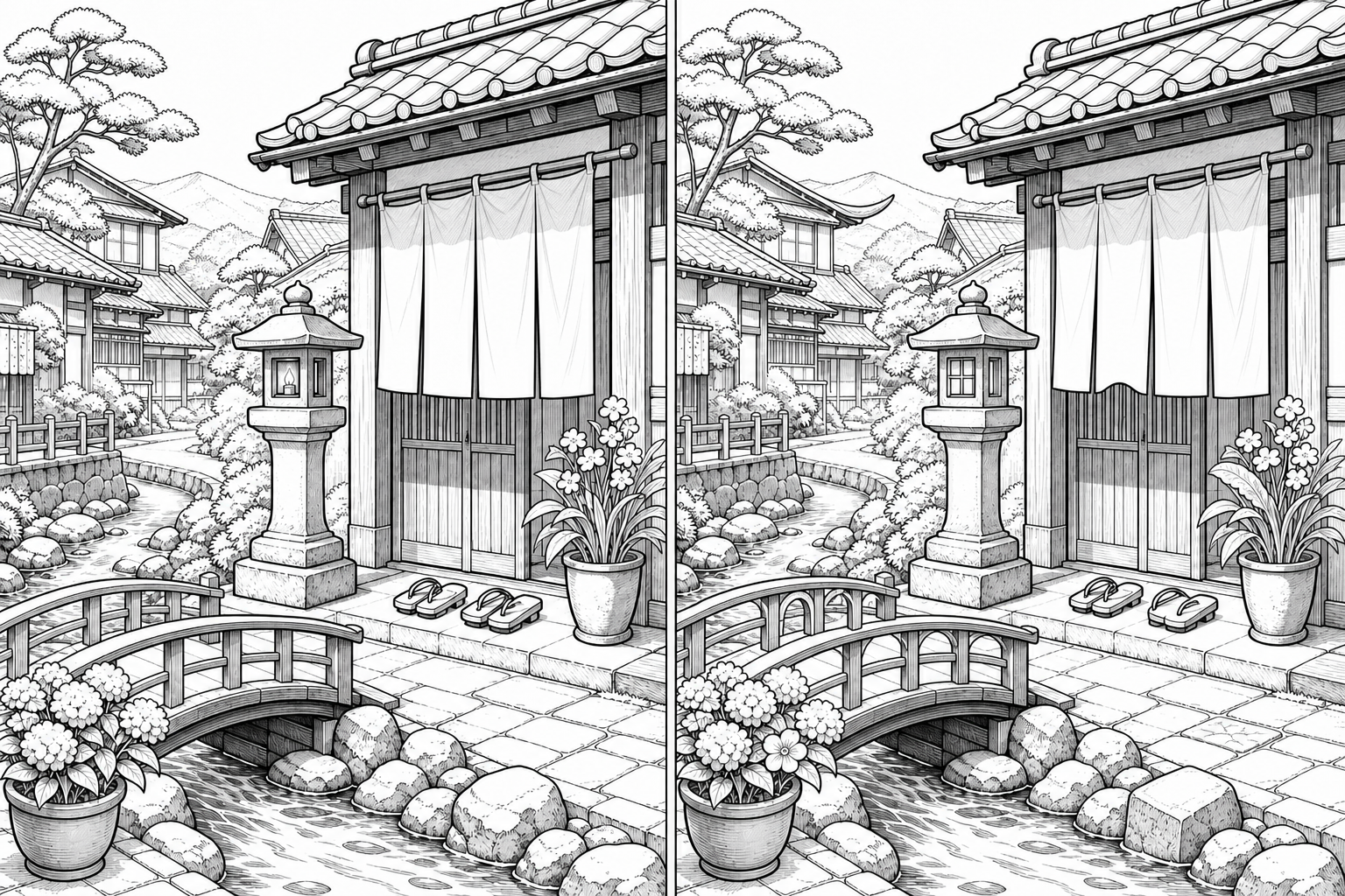 問題18 温泉街の入口のイラスト間違い探し